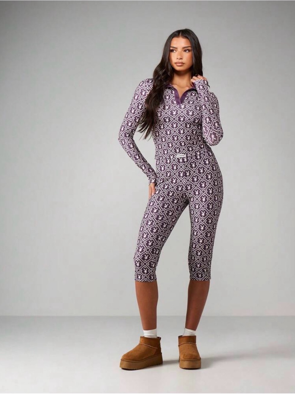 Purple Patterned Women's - Long Sleeve shirt and Capri pants
